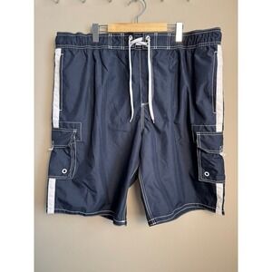 Old Navy Mens Cargo Swim Trunks Navy Blue White Stripe XL Retro Gorpcore Casual